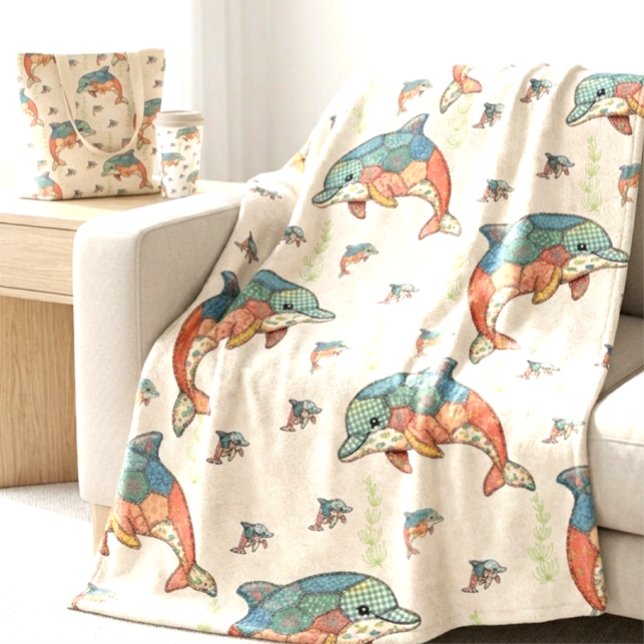 Cobertor De Velo Design de Golfinho em Patchwork Matelassê Falso Vi (Criador carregado)