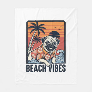 Cobertor De Velo Design de Gravura Vintage Pug Vibrações da Praia_1