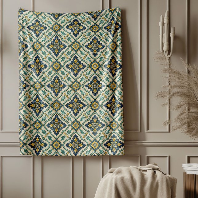 Cobertor De Velo Design de inspiração Azulejo moderna costeira medi (Modern Coastal Mediterranean Tile-Inspired Design Fleece Blanket)