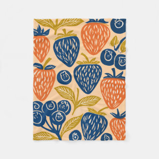 Cobertor De Velo Design de Morango e Mirtilo em Linocut Moderno - R