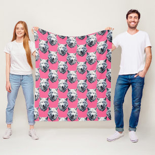 Cobertor De Velo Design de padrão de cabeça de lobo branco rosa