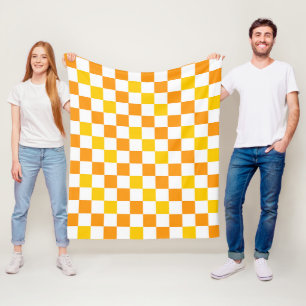 Cobertor De Velo Design de padrão xadrez laranja branco amarelo