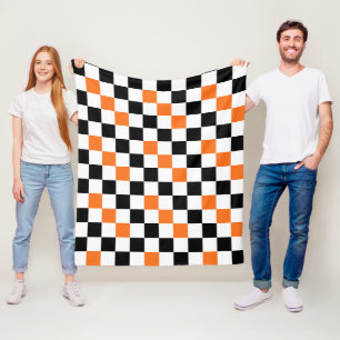 Cobertor De Velo Design de padrão xadrez laranja preto e branco