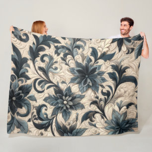 Cobertor De Velo Design Floral Azul-Marinho