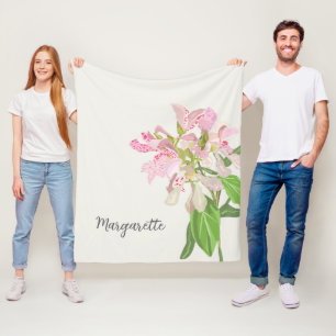 Cobertor De Velo Design Floral de Orquídea Rosa – Arte Botânica Ele