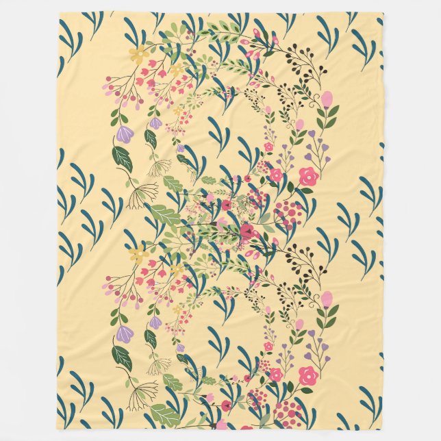 Cobertor De Velo Design Floral e de Folhas na Primavera Amarela  (Frente)