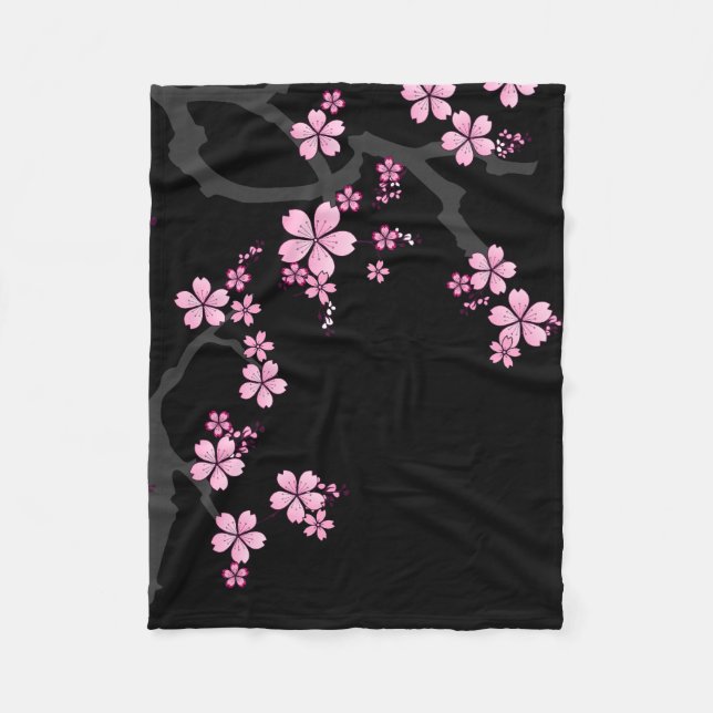 Cobertor De Velo Design japonês Black Pink Sakura: (Frente)