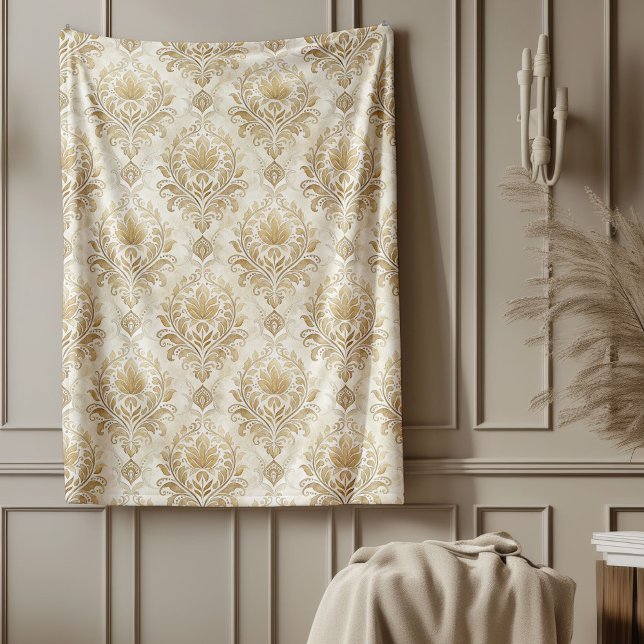 Cobertor De Velo Designs de Aquarela Delicada com Damasco de Marfim (Refined Ivory Damask Delicate Watercolor Designs Fleece Blanket)