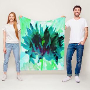 Cobertor De Velo Deslumbrante Dália Cacto Azul Turquesa e Preta