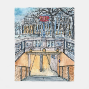 Cobertor De Velo Destinos Entrada do Metro Watercolor Vintage