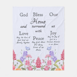 Cobertor De Velo Deus abençoe Nossa Casa Azul Floral Flores Selvage