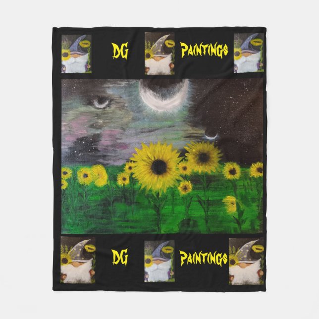 Cobertor De Velo DG Paintings Mystical Sunflowers with Gnomes  (Frente)