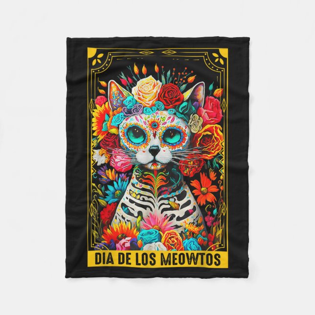 Cobertor De Velo Dia De Los Meowtos Sugar Skull Cat Gift  (Frente)