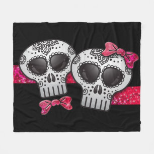 Cobertor De Velo Dia do Mal de Açúcar Crânio Girly Hot Pink Glitter