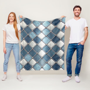 Cobertor De Velo Diamante Azul Metálico - Geométrico Industrial