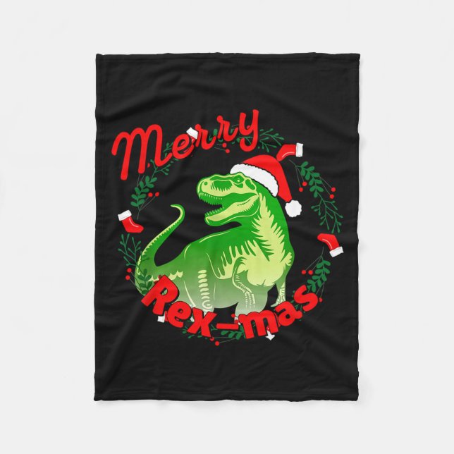Cobertor De Velo Dinosaur Holiday Merry Christmas Juric Tyrannosaur (Frente)