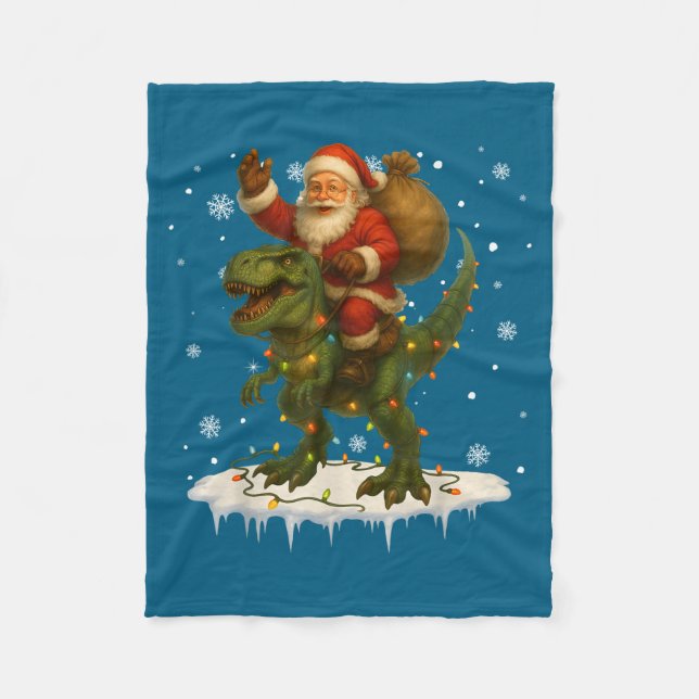 Cobertor De Velo Dinosaur T Rex Christmas Santa Boys Men Girls Xmas (Frente)