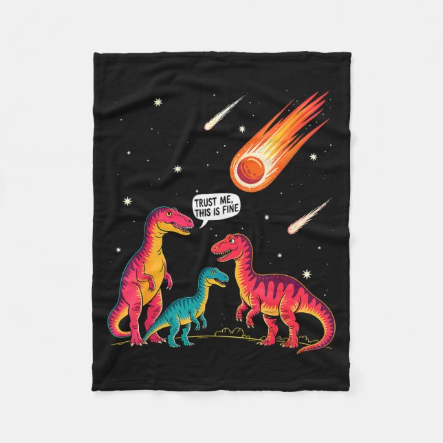 Cobertor De Velo Dinosaurs Meteorite Sarcastic This Is Fine Funny  (Frente)