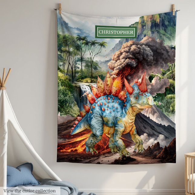 Cobertor De Velo Dinossaur Birthday Blanket Watercolor Personalizad (Dinosaur Birthday Blanket Watercolor Personalized Boys)