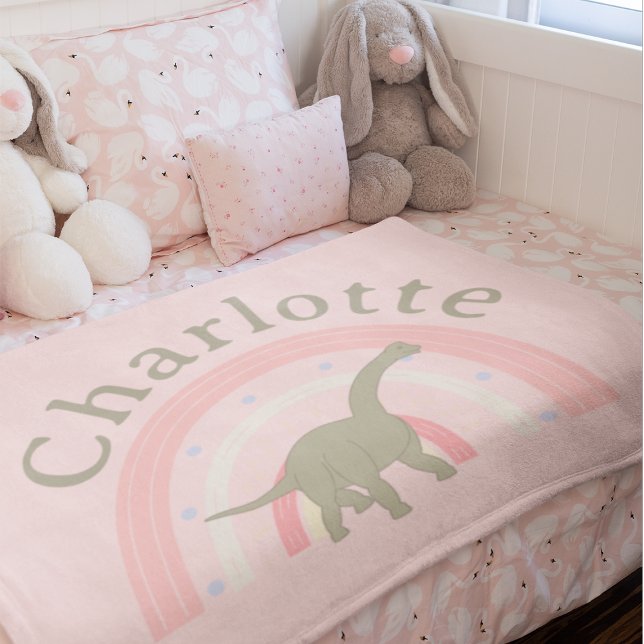 Cobertor De Velo Dinossauro Arco-Íris Personalizado Rosa (Custom Little Girl Dinosaur Rainbow Pink Fleece Blanket
)