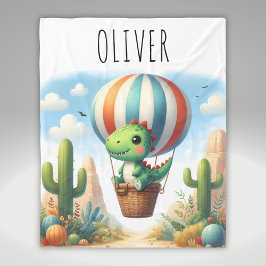 Cobertor De Velo Dinossauro bonito voando num balão de ar quente