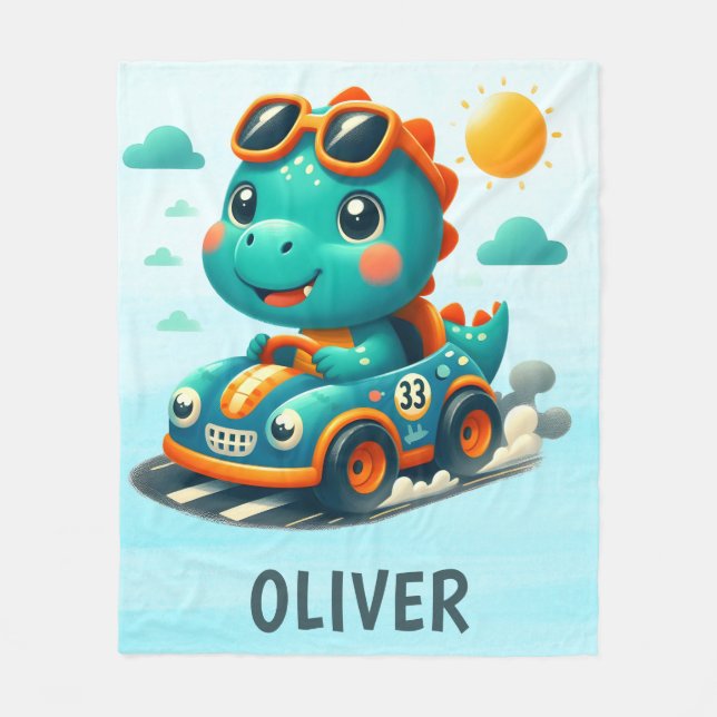 Cobertor De Velo Dinossauro de corrida em um carro (Frente)