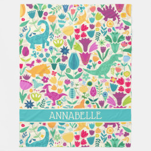 Cobertor De Velo Dinossauro Floral Silhouettes Lindas Meninas