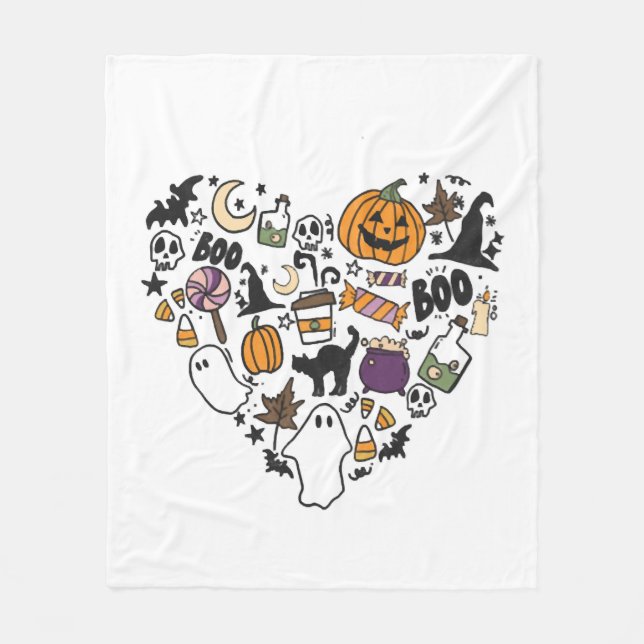 Cobertor De Velo Diversão do Halloween Design Halloween Coração (Frente)