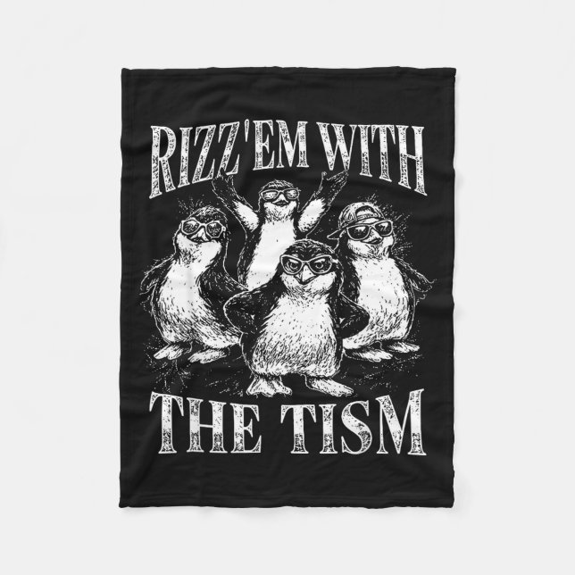 Cobertor De Velo Divertido rizz em com o meme de pinguim retro tism (Frente)