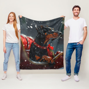 Cobertor De Velo Doberman Dog Christmas Festivo