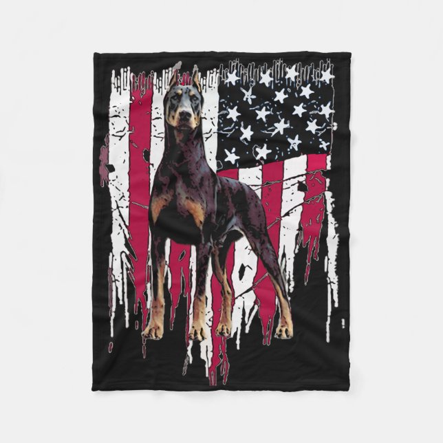 Cobertor De Velo Doberman Pinscher American Flag Usa Awesome  (Frente)