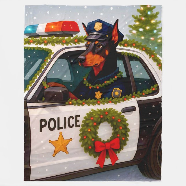 Cobertor De Velo Doberman Police Holiday Blanket  (Frente)