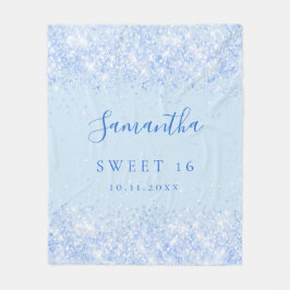 Cobertor De Velo Doce 16 com nome azul do bebê data poeira brilhant