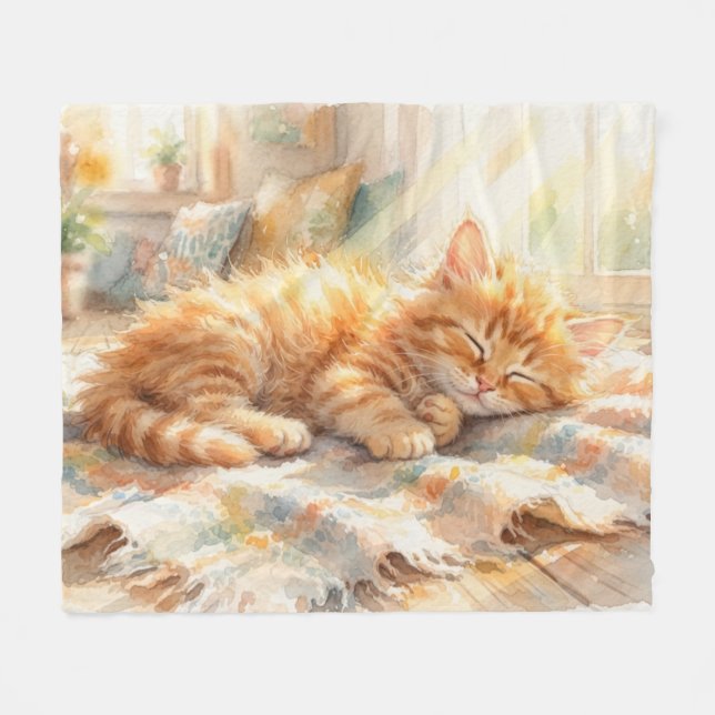 Cobertor De Velo Doce gatinho tomando sol  (Frente (Horizontal))