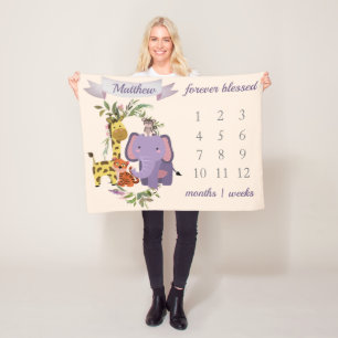 Cobertor De Velo Doce Selva Safari Animal Menino Milestone