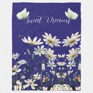 Cobertor De Velo Doce Sonho Margarida Branca Floral Azul