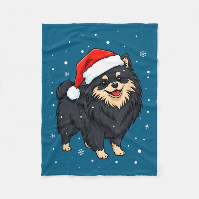 Cobertor De Velo Dog Holiday Meranian Dog Santa Illustration - Fluf (Frente)