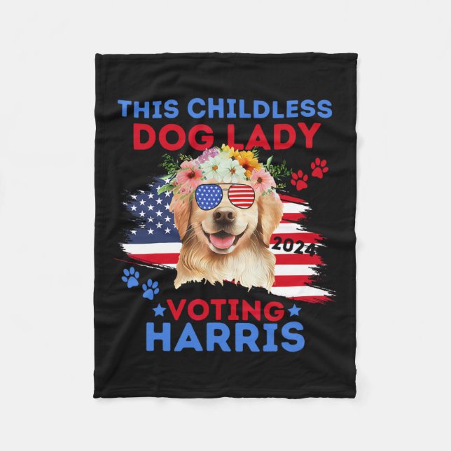 Cobertor De Velo Dog Lady Vote Kamala Harris 2024 Retriever Ouro (Frente)