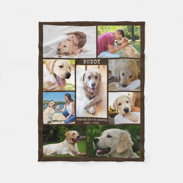 Cobertor De Velo Dog Memorial Photo Collage Name Dates Brown (Frente)
