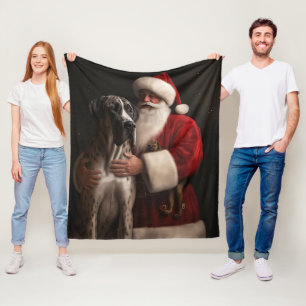 Cobertor De Velo Dogue Alemão com Papai Noel Natal Festivo