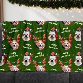 Cobertor De Velo Dois Cães Foto Reindeer Feliz Natal Verde