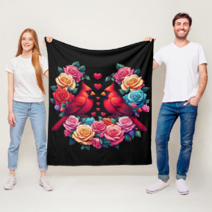 Cobertor De Velo Dois Cardeais com Rosas e Corações Coloridos