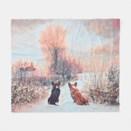 Cobertor De Velo Dois Corgis na neve