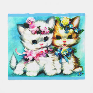 Cobertor De Velo dois gatinhos e muitas flores