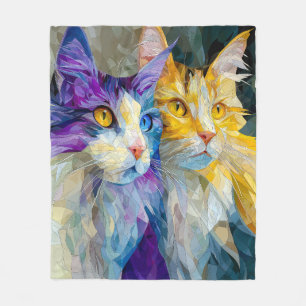 Cobertor De Velo Dois Gatos Roxos e Amarelos
