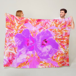 Cobertor De Velo Dois Hibiscus Louco Roxo e Rosa Quente em Vermelho