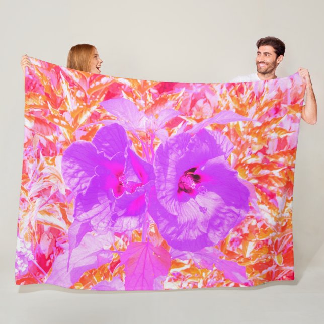 Cobertor De Velo Dois Hibiscus Louco Roxo e Rosa Quente em Vermelho (In Situ)