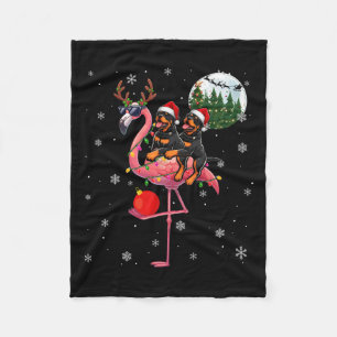 Cobertor De Velo Dois Rottweilers Xmas Andando Flamingo Reindeer Su
