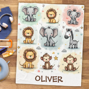 Cobertor De Velo Doodle de Animais de Safari em Aquarela Caprichosa