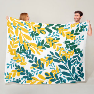 Cobertor De Velo Doodle folhas azul verde amarelo 36